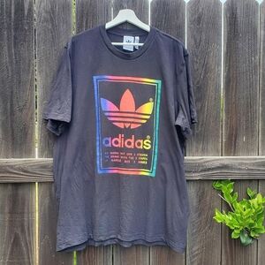 Black Adidas Tee with Rainbow Logo